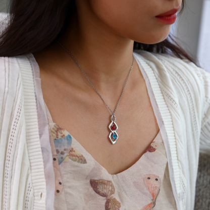 Personalised Pendant Necklace Custom 2 Birthstones Engraved 2 Names Necklace Gift for Women-Jessemade AU