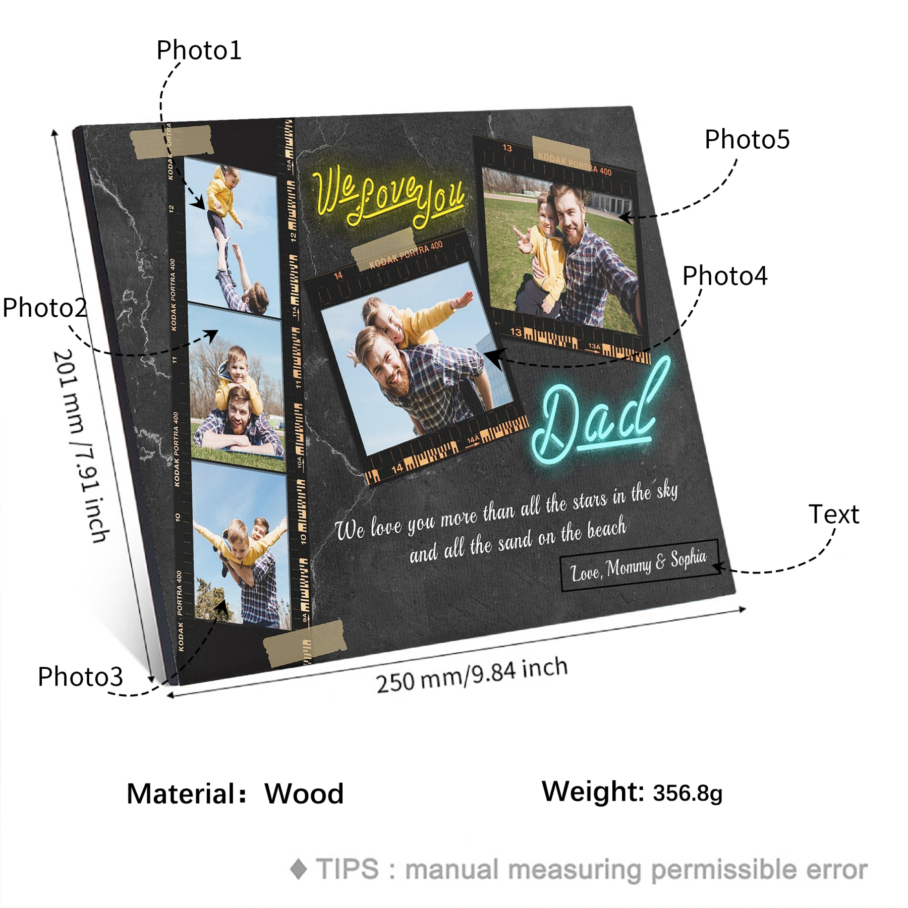 Personalised Photo Frame Wood Signs Keepsake Custom 5 Photos Father's Day Gifts-Jessemade AU