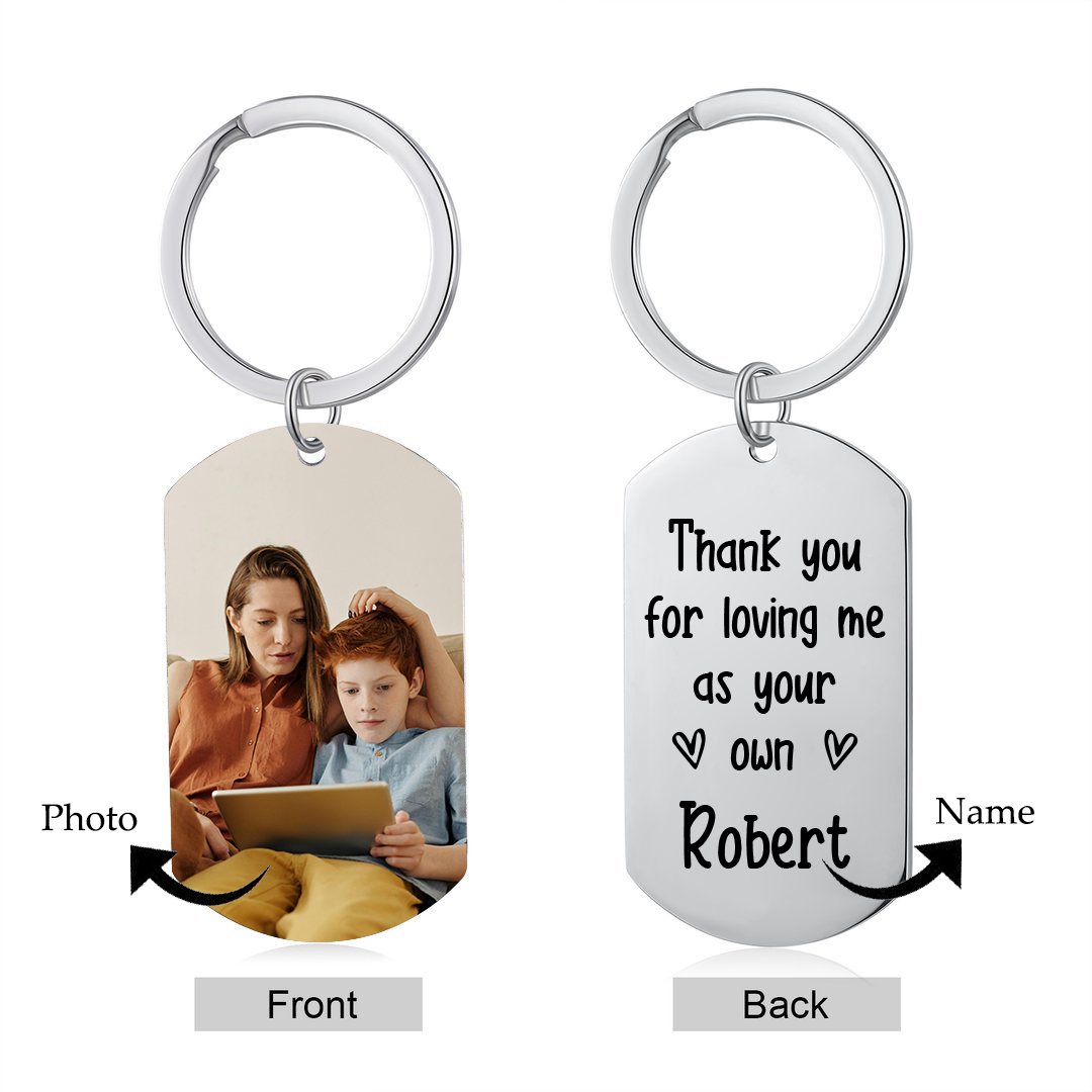 Personalised Photo & Name Keychain Gifts for Mother/Father - Thank You For Loving Me As Your Own-Jessemade AU
