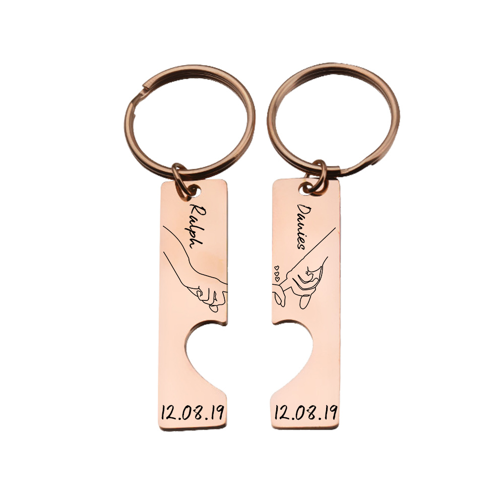 Personalised Couple Keychain Set Customised Names & Date Matching Couple Keyring Valentine's Day Gifts For Couples-Jessemade AU