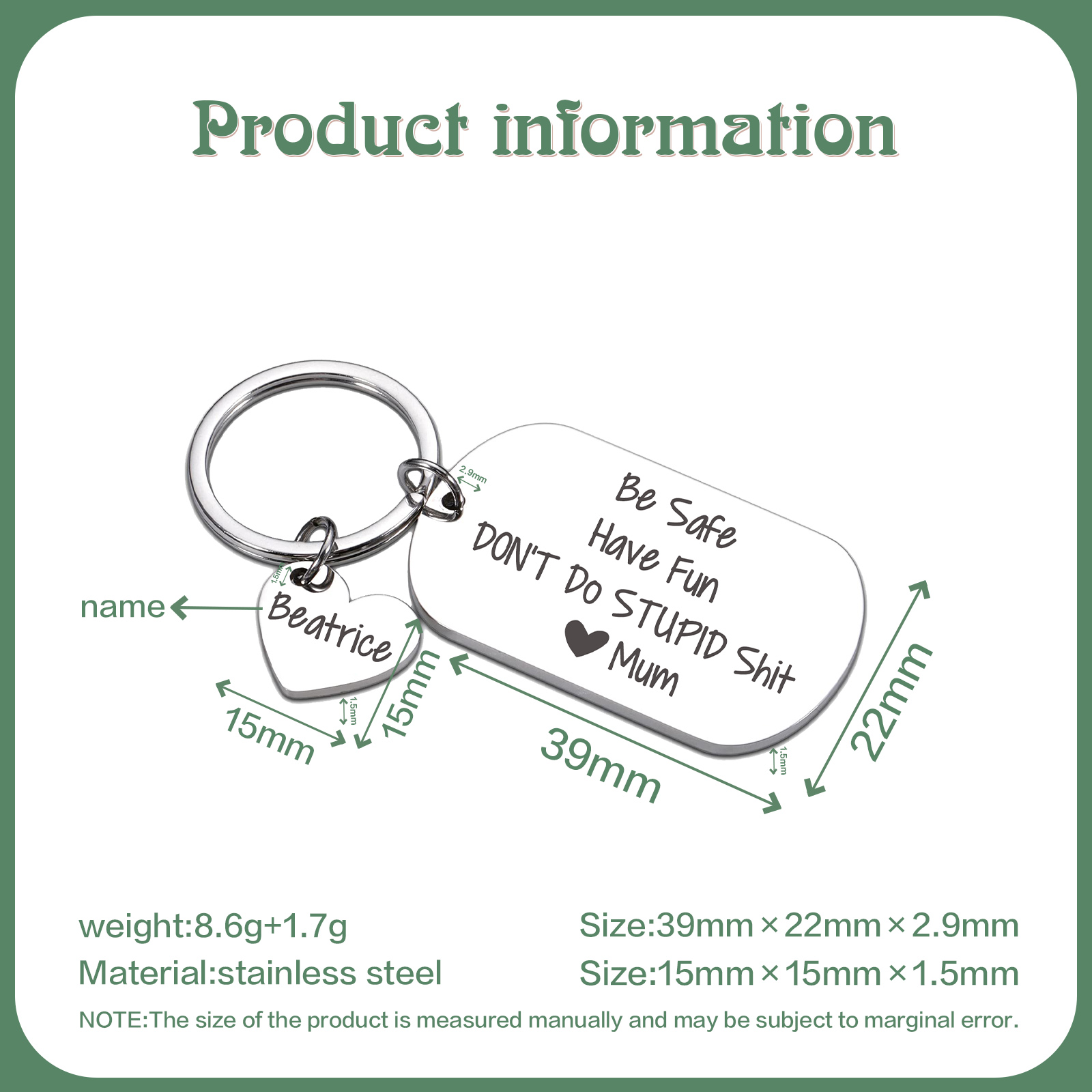 Don't Do Stupid Funny Keychain Custom Name Keyring Be Safe Have Fun Keychain Christmas Gift For Kids-Jessemade AU