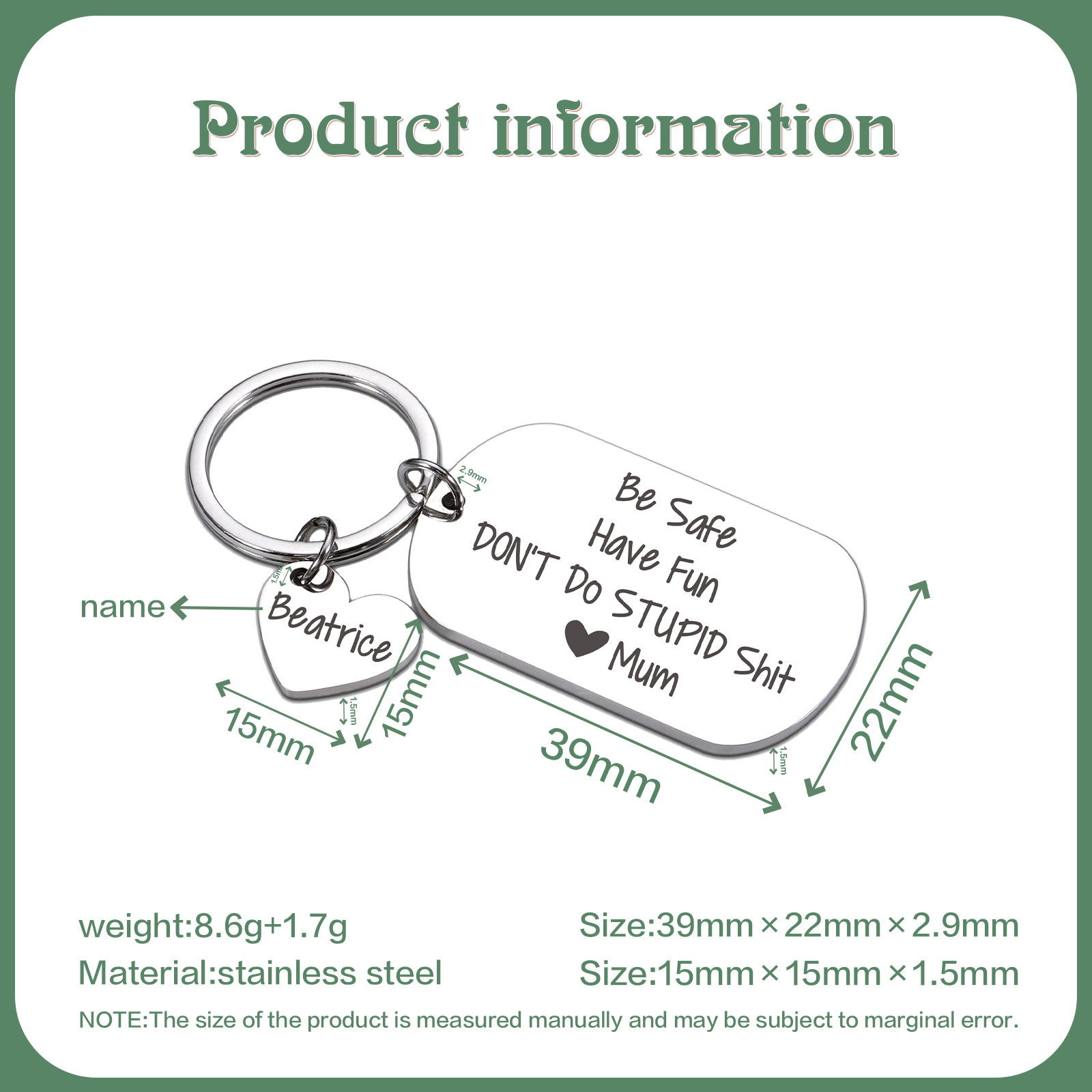 Don't Do Stupid Funny Keychain Custom Name Keyring Be Safe Have Fun Keychain Christmas Gift For Kids-Jessemade AU