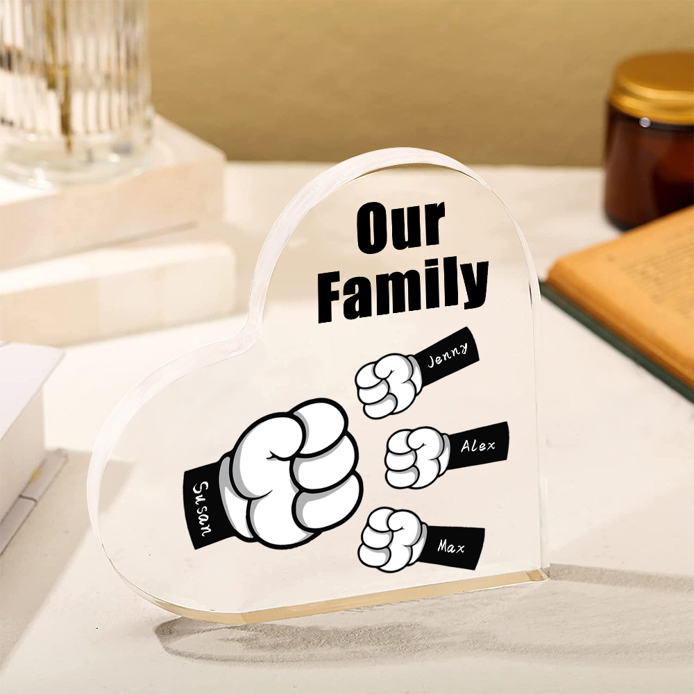 Personalised Acrylic Heart Keepsake Custom 4 Names & 1 Text Fist Bump Ornaments Gifts for Dad/Grandpa-Jessemade AU