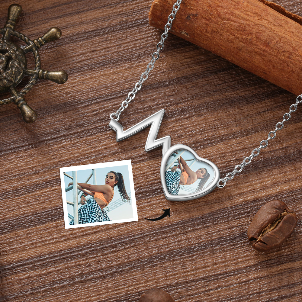 Personalised Heart Beat Necklace Custom 1 Photo Necklace Gifts For Her-Jessemade AU