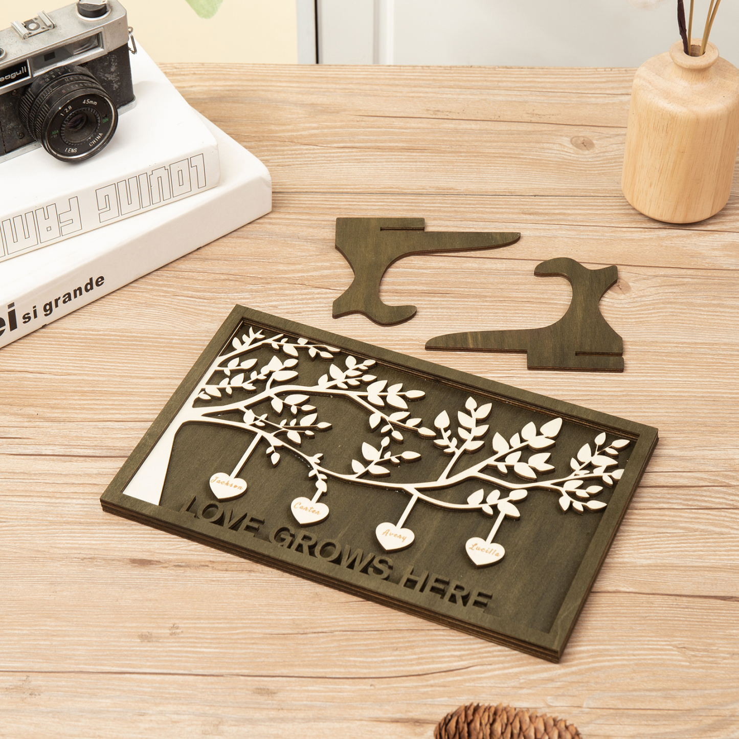 Family Tree Wood Frame Personalised Family Tree Sign Engrave 4 Names Keepsake Gifts-Jessemade AU