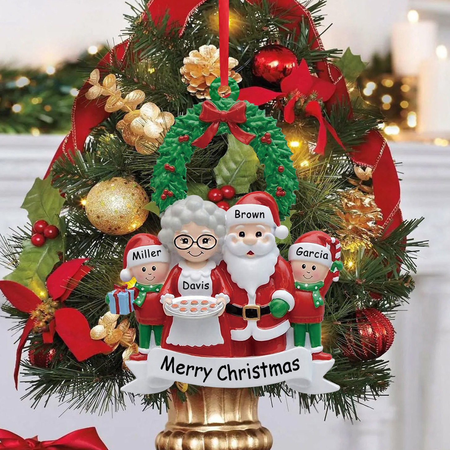 Santa Family Ornament Custom 4 Names Grandparents with Grandkids Ornament-Jessemade AU