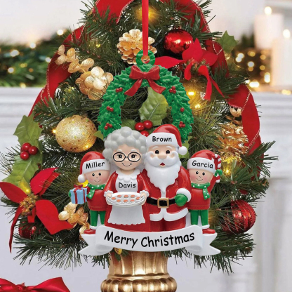 Santa Family Ornament Custom 4 Names Grandparents with Grandkids Ornament-Jessemade AU