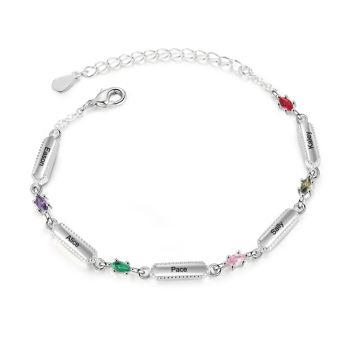 Custom Birthstone Bracelet with 5 Names Personalised Family Bracelet-Jessemade AU