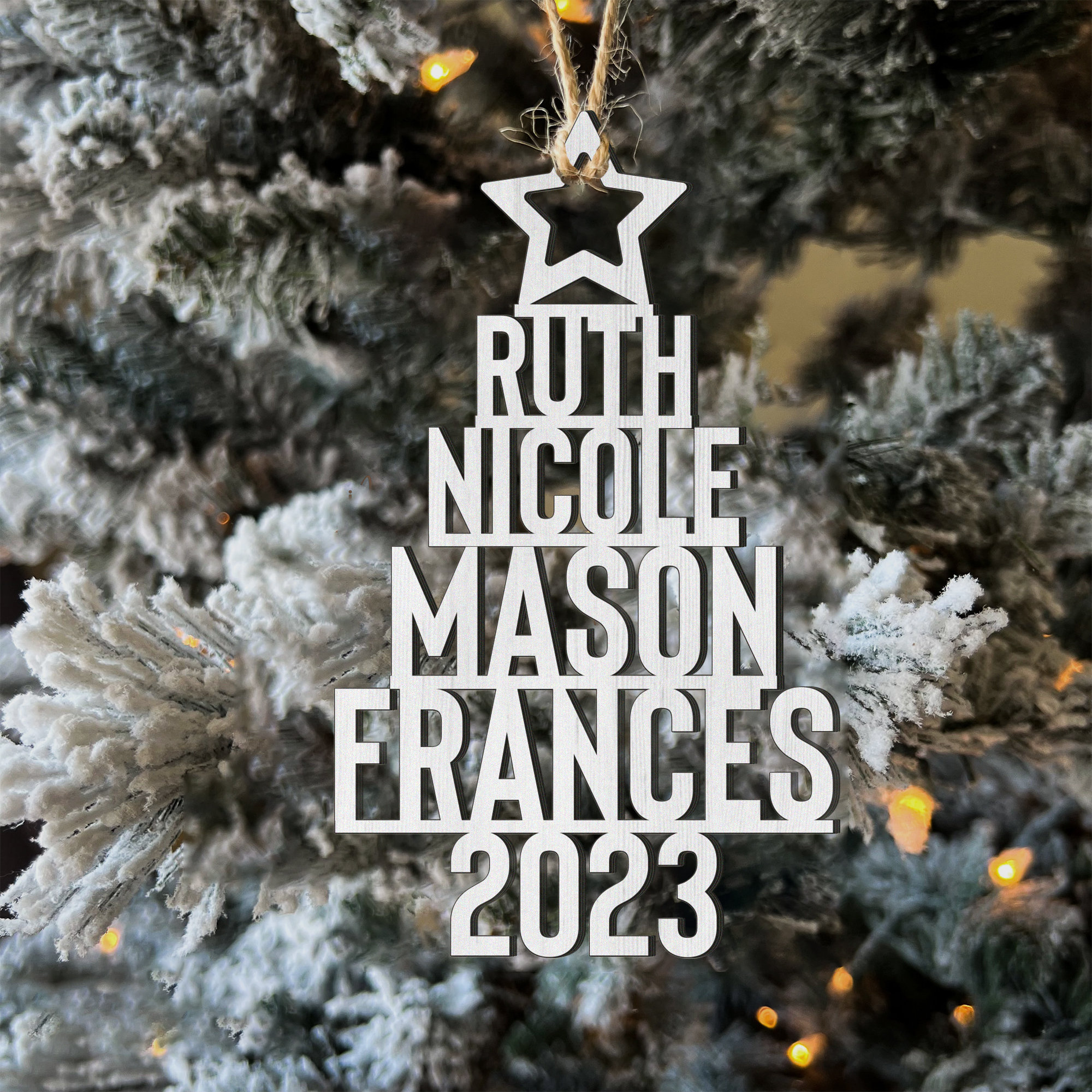 4 Names - Personalised Christmas Tree Ornaments Customised Name Xmas Wooden Decor Gifts for Family Friends-Jessemade AU