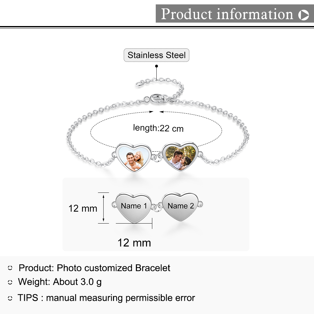Personalised Heart Photo Bracelet Custom Photo Bracelet Gifts For Her-Jessemade AU