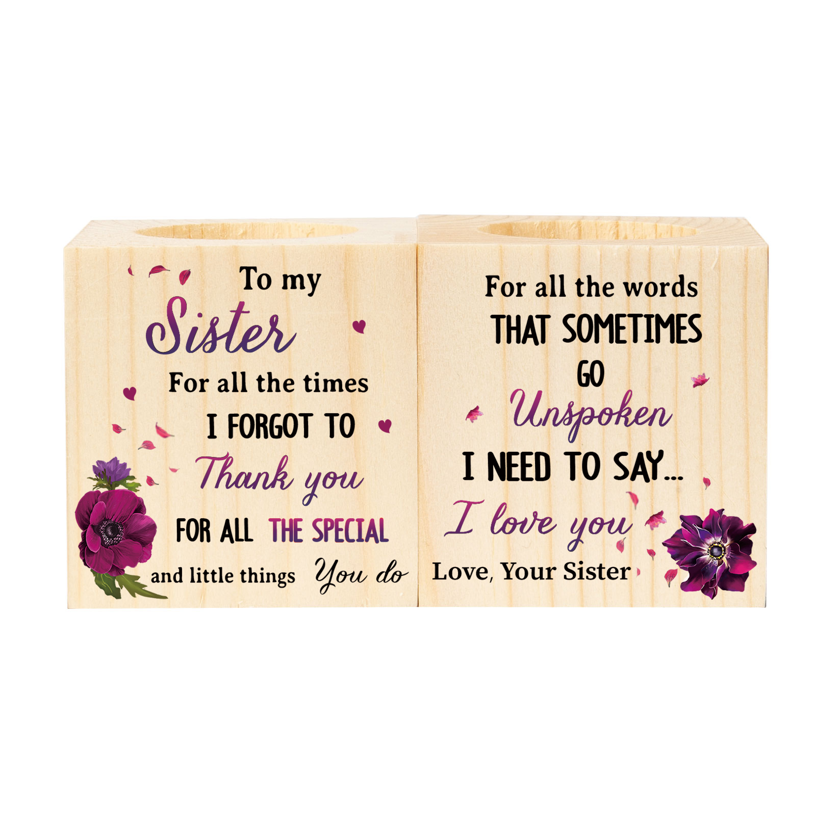 To My Sister Block Candle Holder I Need To Say I Love You Wooden Candlesticks-Jessemade AU