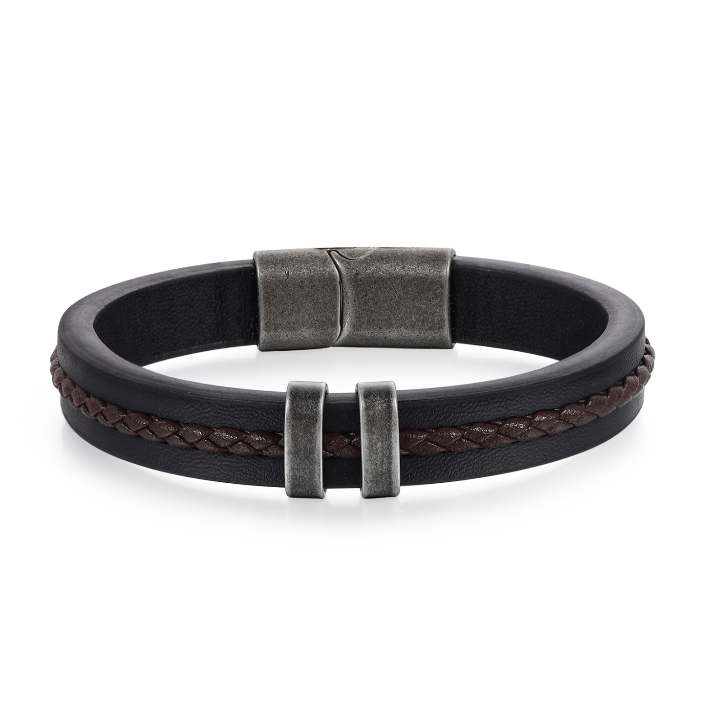2 Names - Personalised Men's Leather Bracelet Custom Text Beaded Bracelets Vintage Gift for Him