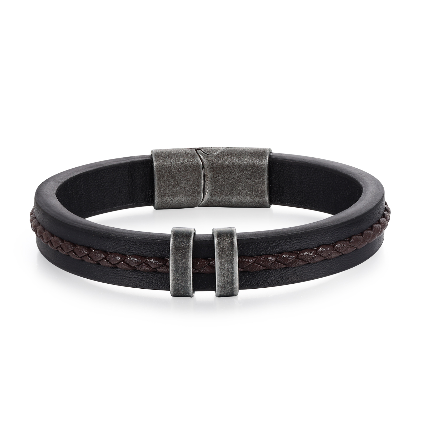 2 Names - Personalised Men's Leather Bracelet Custom Text Beaded Bracelets Vintage Gift for Him