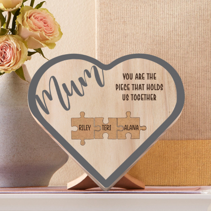To Mum Personalised Wooden Puzzle Heart Keepsake Desktop Ornament Custom 3 Names Mothers Gifts-Jessemade AU