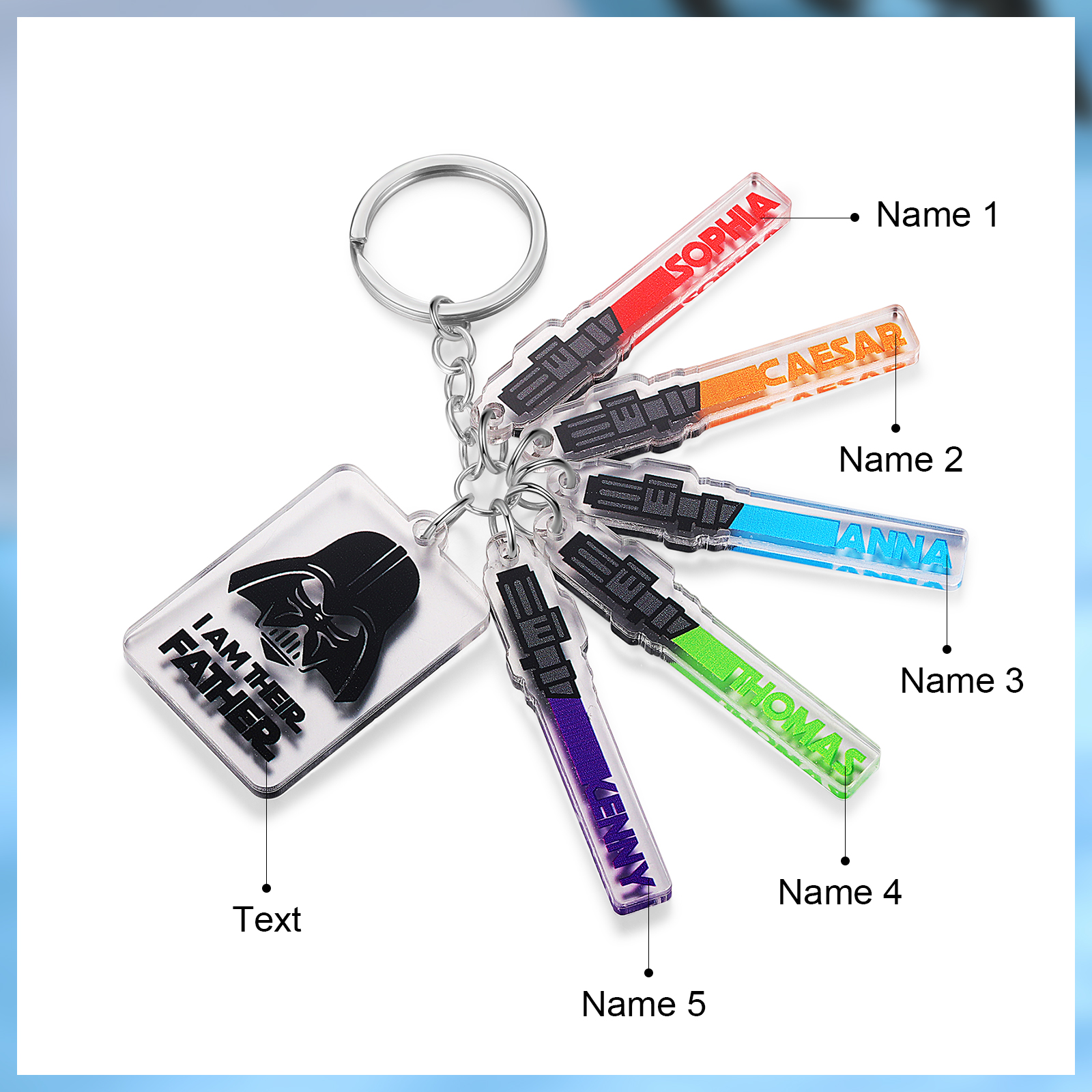 5 Names - Personalised Text & Name Acrylic Keychain Star Wars Gifts for Father/Grandpa-Jessemade AU