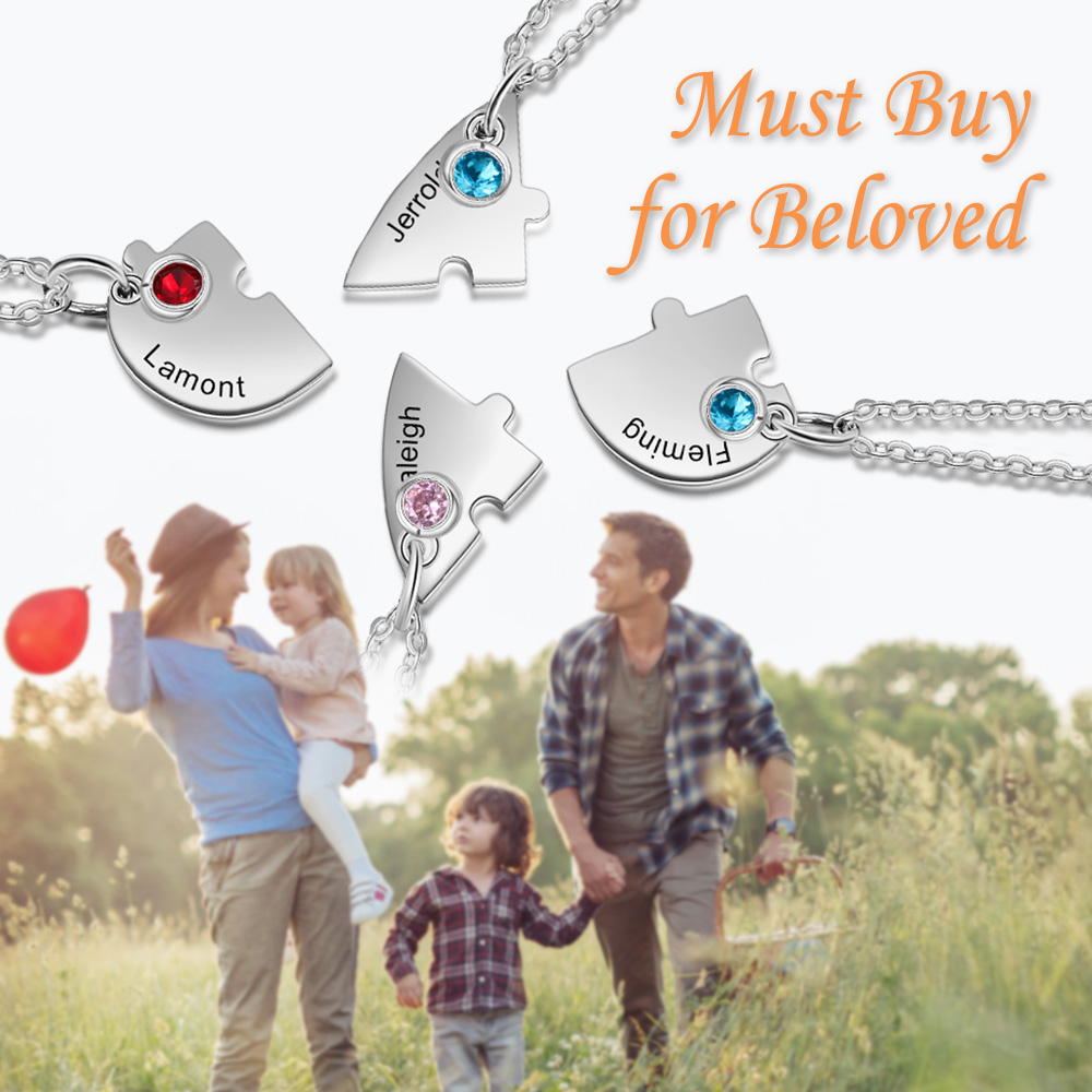 Personalised Puzzle Necklace With Birthstone Custom 4 Names Gifts For Mom BBF Friendship Style-Jessemade AU