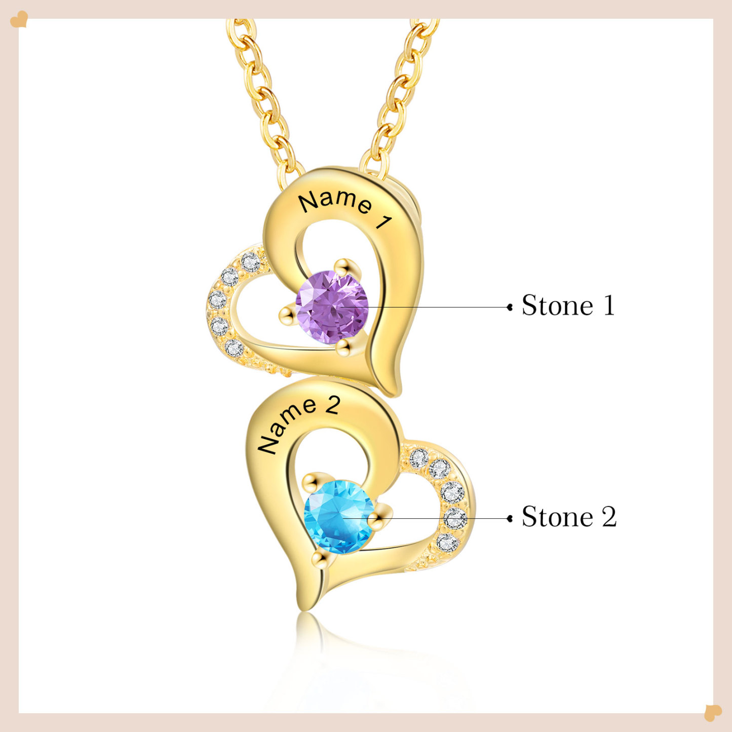 2 Names - Personalised Heart Pendant Necklace Custom Birthstones & Names Necklace Birthday Gift for Her-Jessemade AU