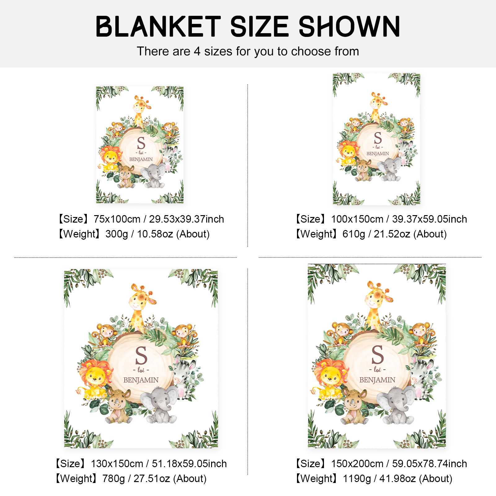Personalised Zoo Blanket Custom Name Cute Cartoon Blanket-Jessemade AU