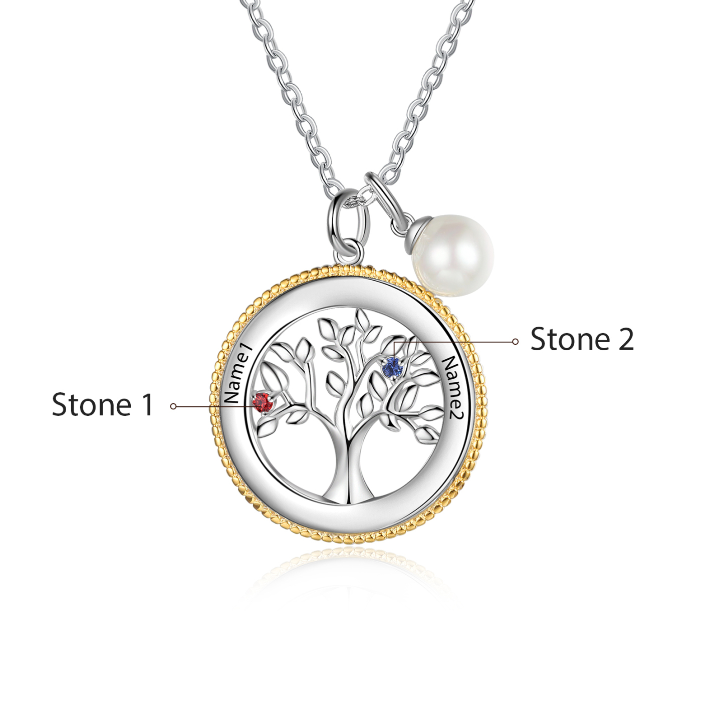 Personalised Family Tree Necklace With 2 Birthstones Engraved Names Necklace Gift For Women-Jessemade AU