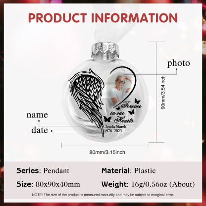 Memorial Ball Feather Ornaments Custom Name & Date & Photo Christmas Ornament Commemorate Deceased Loved Ones - Forever In Our Hearts-Jessemade AU