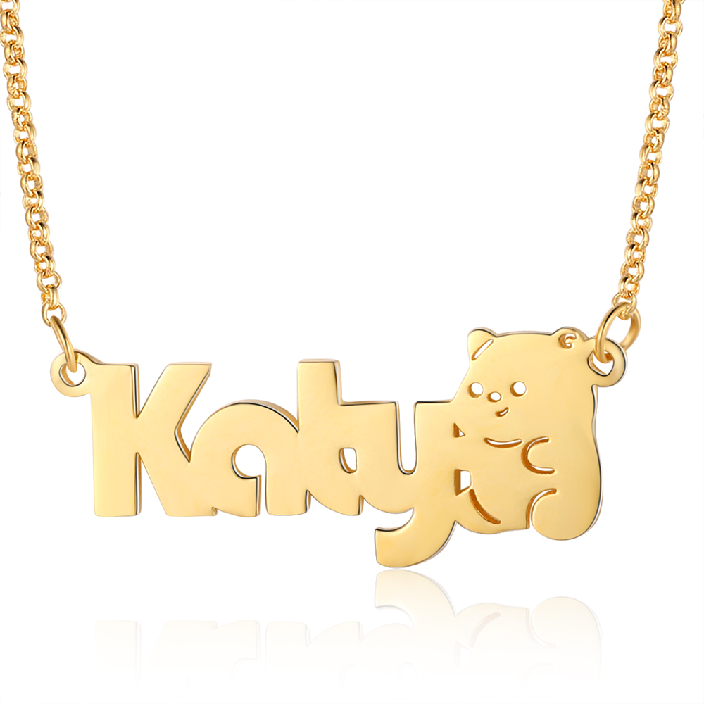 Personalised Name Necklace Custom Name Bear Necklace for Kids