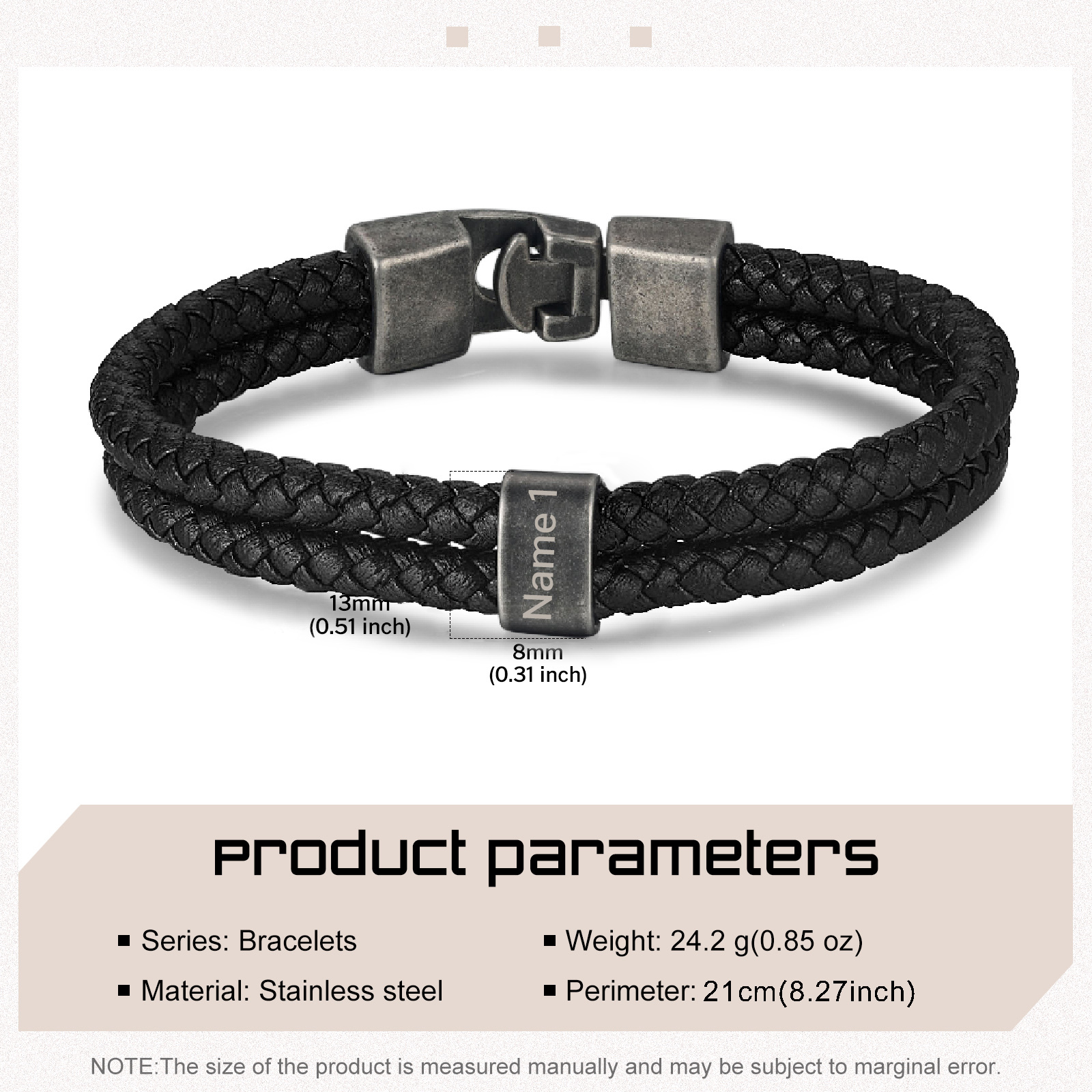 Personalised Men Leather Bracelet with 1 Name Beaded Wrap Bracelet Retro Style For Him-Jessemade AU