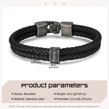 Personalised Men Leather Bracelet with 1 Name Beaded Wrap Bracelet Retro Style For Him-Jessemade AU