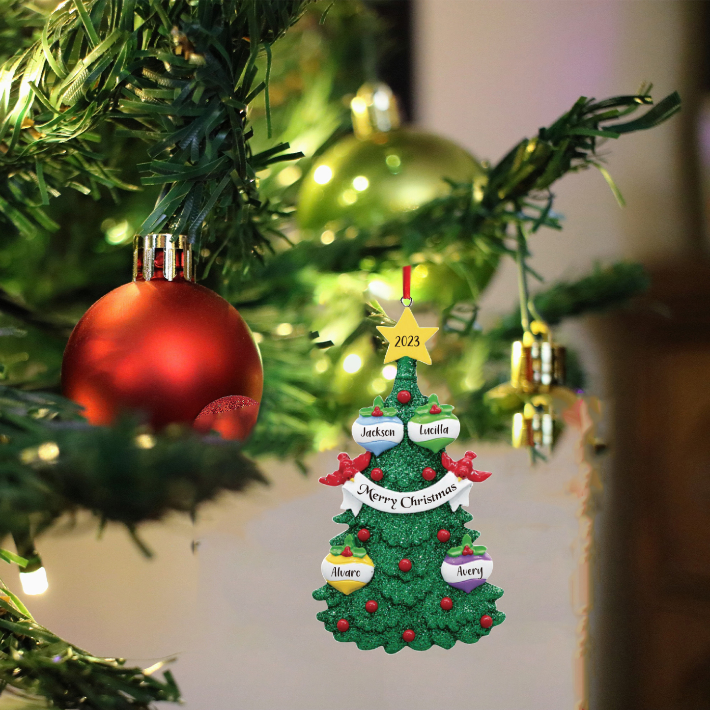 4 Names - Personalised Christmas Tree Ornaments Custom Text & Year Wooden Christmas Pendant Gifts for Family Friends-Jessemade AU