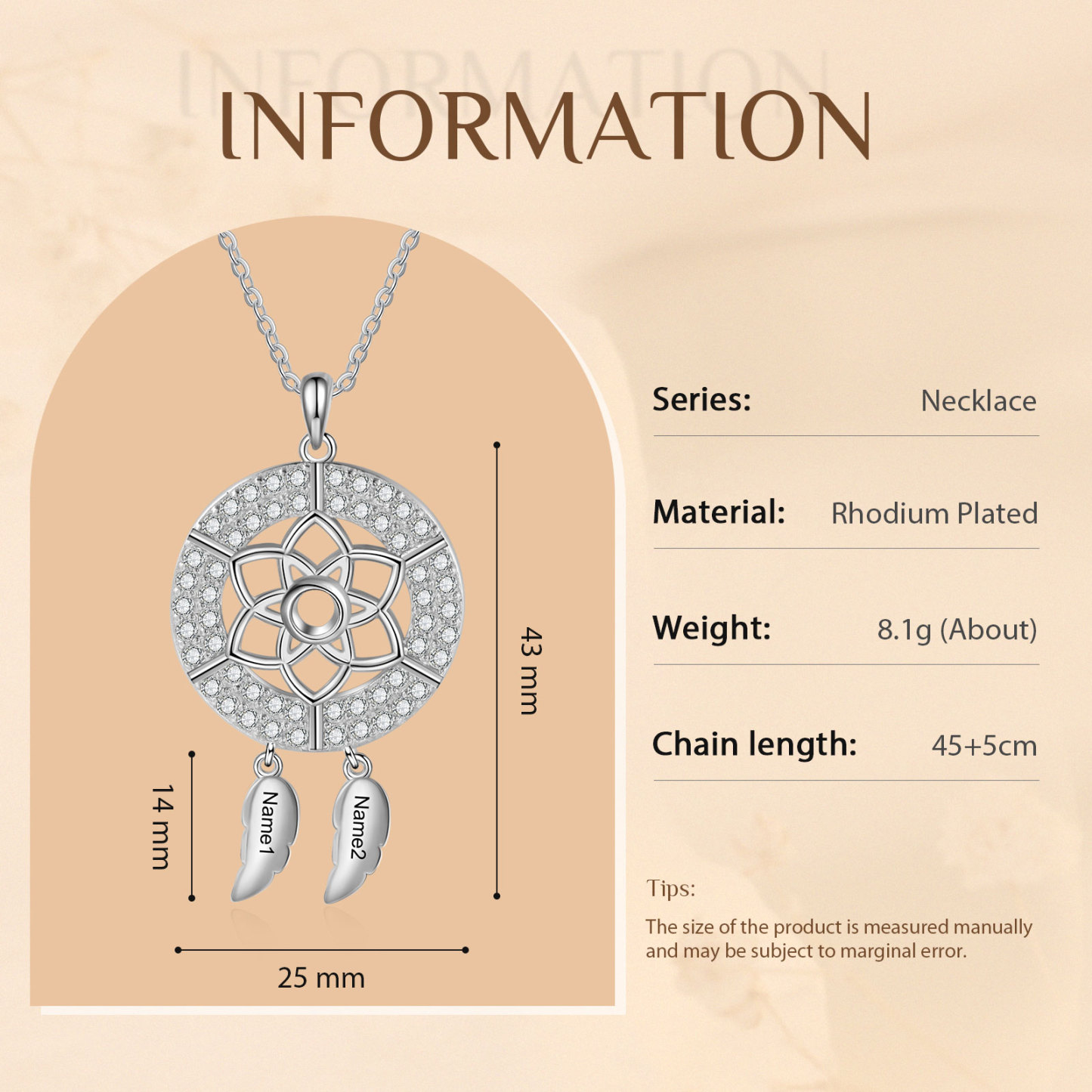 Personalised Dream Catcher Necklace Custom 2 Names Necklace Gifts For Her-Jessemade AU