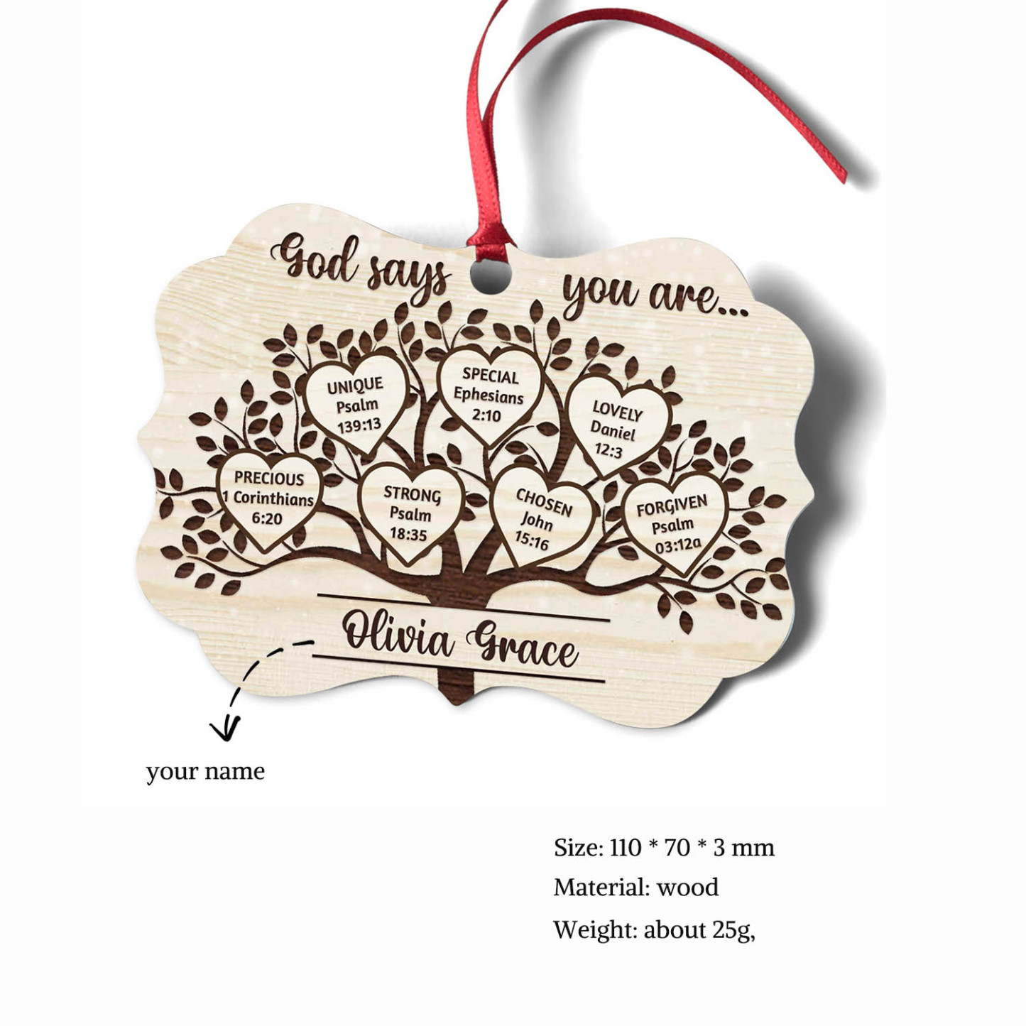 Memorial Ornament “God Says You Are Unique" Personalised Name Ornament Memorial Christmas Home Decor-Jessemade AU