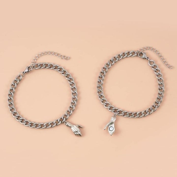Magnetic Handshake Couple Bracelet Valentine's Day Gifts Holding Hands Pendant Bracelet for Him Her-Jessemade AU