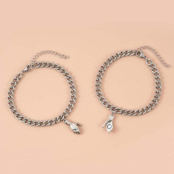 Magnetic Handshake Couple Bracelet Valentine's Day Gifts Holding Hands Pendant Bracelet for Him Her-Jessemade AU
