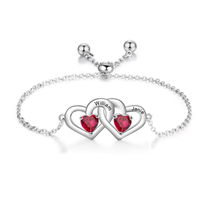 Personalised Heart Bracelet With 2 Birthstones Engraved Names Bracelet Gift For Women-Jessemade AU