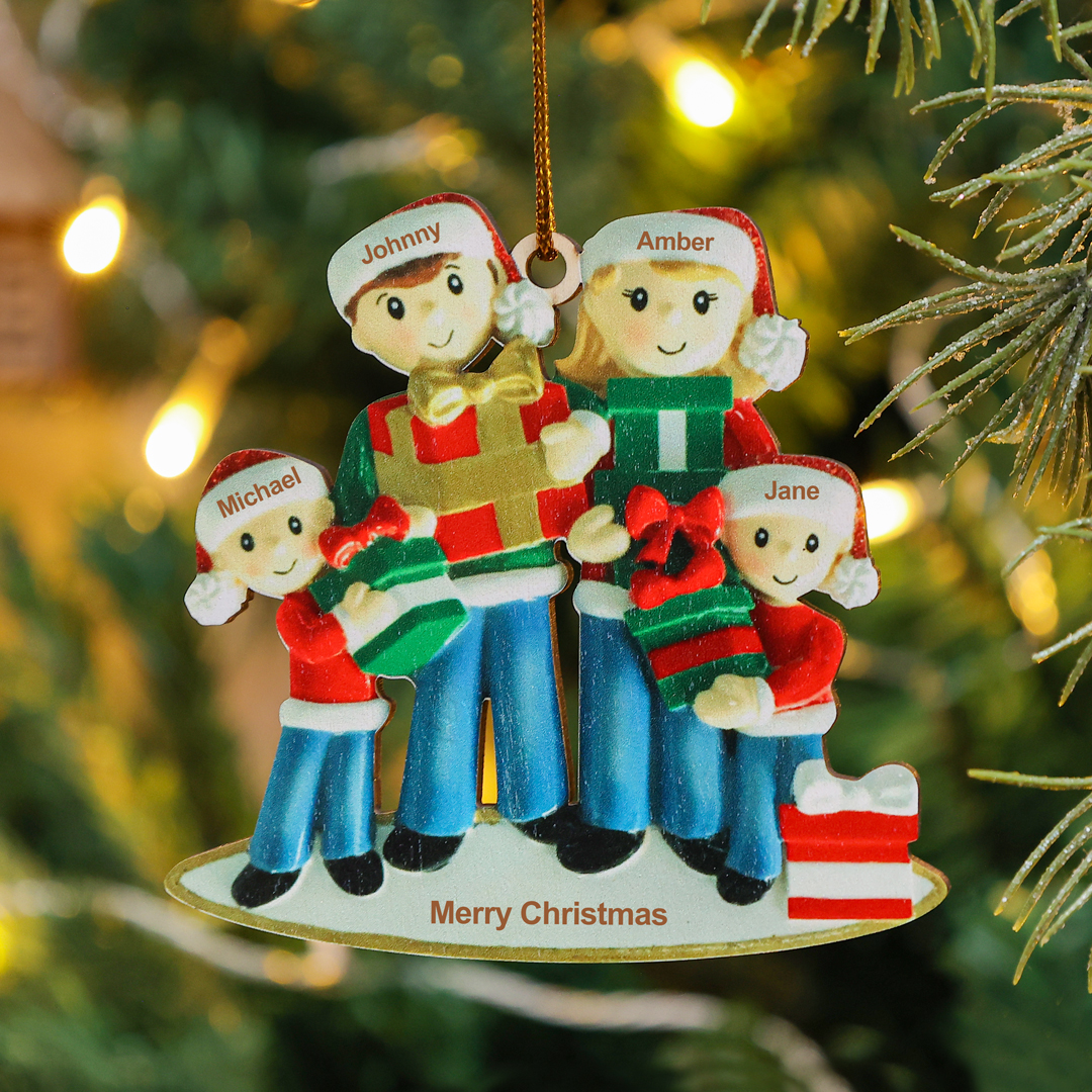 4 Names - Personalised Christmas Family Ornament Customised Names & Text Wooden Hanging Ornaments Christmas Gift for Family-Jessemade AU
