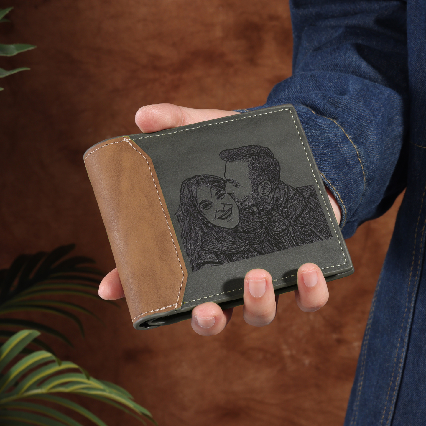 Personalised Monogram Gray Wallet Custom Photo & Name & Letter Wallet Gift for Men