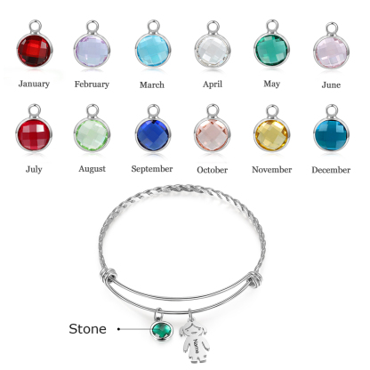 Mother's Day Personalised Kid Charms Bangle Bracelet With Names Customised 1 Birthstone Gift For Women-Jessemade AU