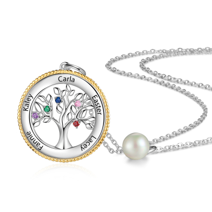 Personalised Family Tree Necklace With 5 Birthstones Engraved Names Necklace Gift For Women-Jessemade AU