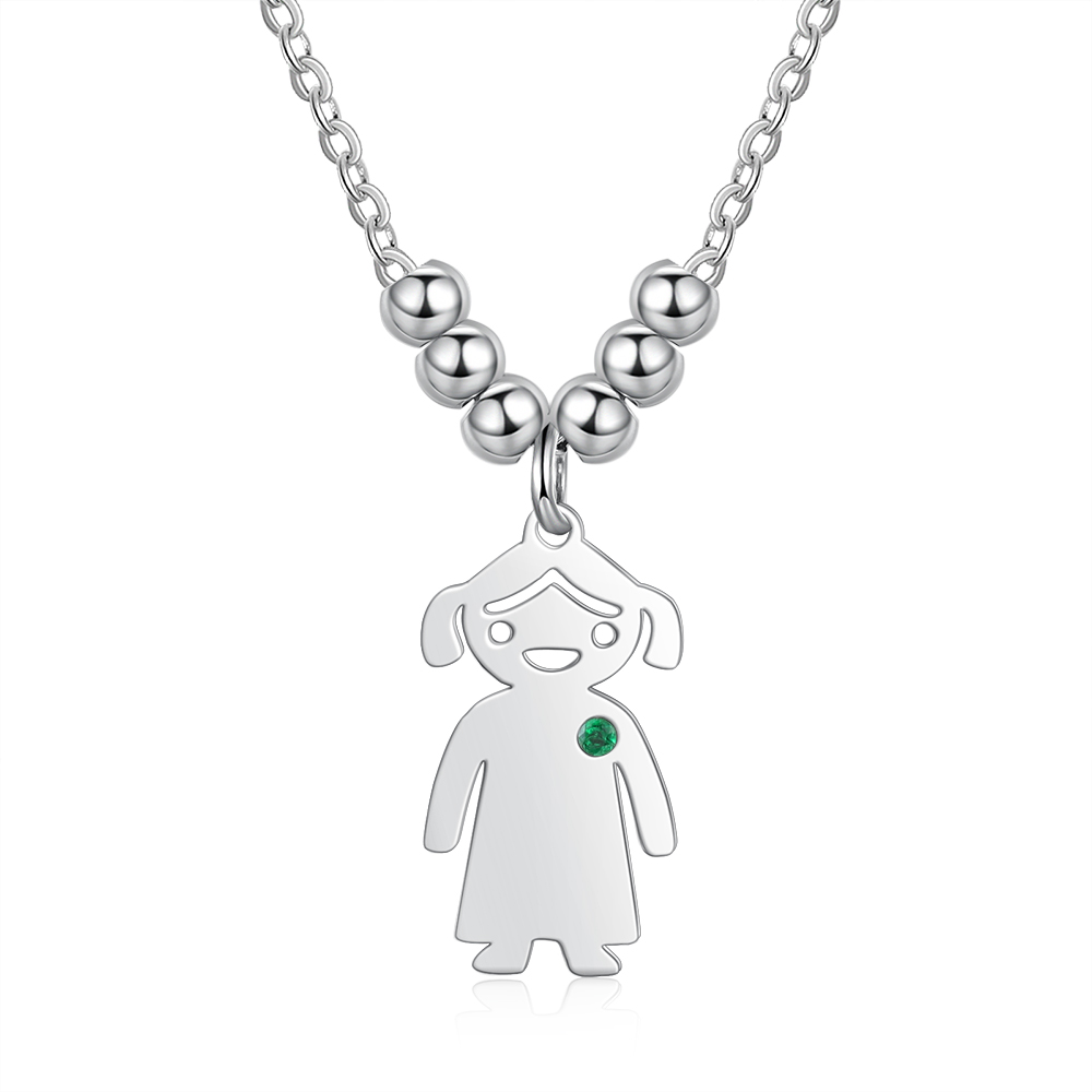 Personalised Kids Charm Necklace With 1 Birthstone Engraved Names Gift For Mother-Jessemade AU