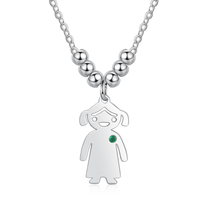 Personalised Kids Charm Necklace With 1 Birthstone Engraved Names Gift For Mother-Jessemade AU