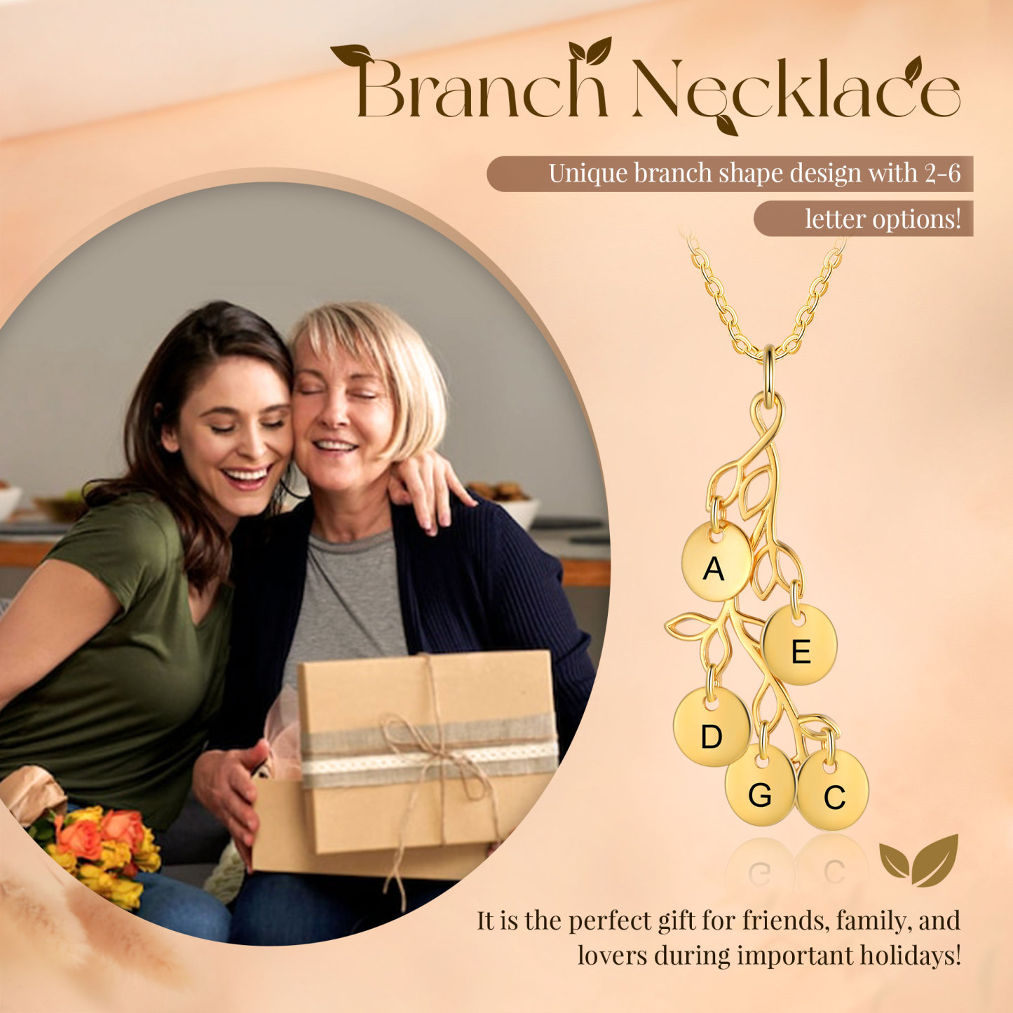Personalised Branches Pendant Necklace Custom 5 Letters Circle Charm Necklace Gold Birthday Gift for Her-Jessemade AU