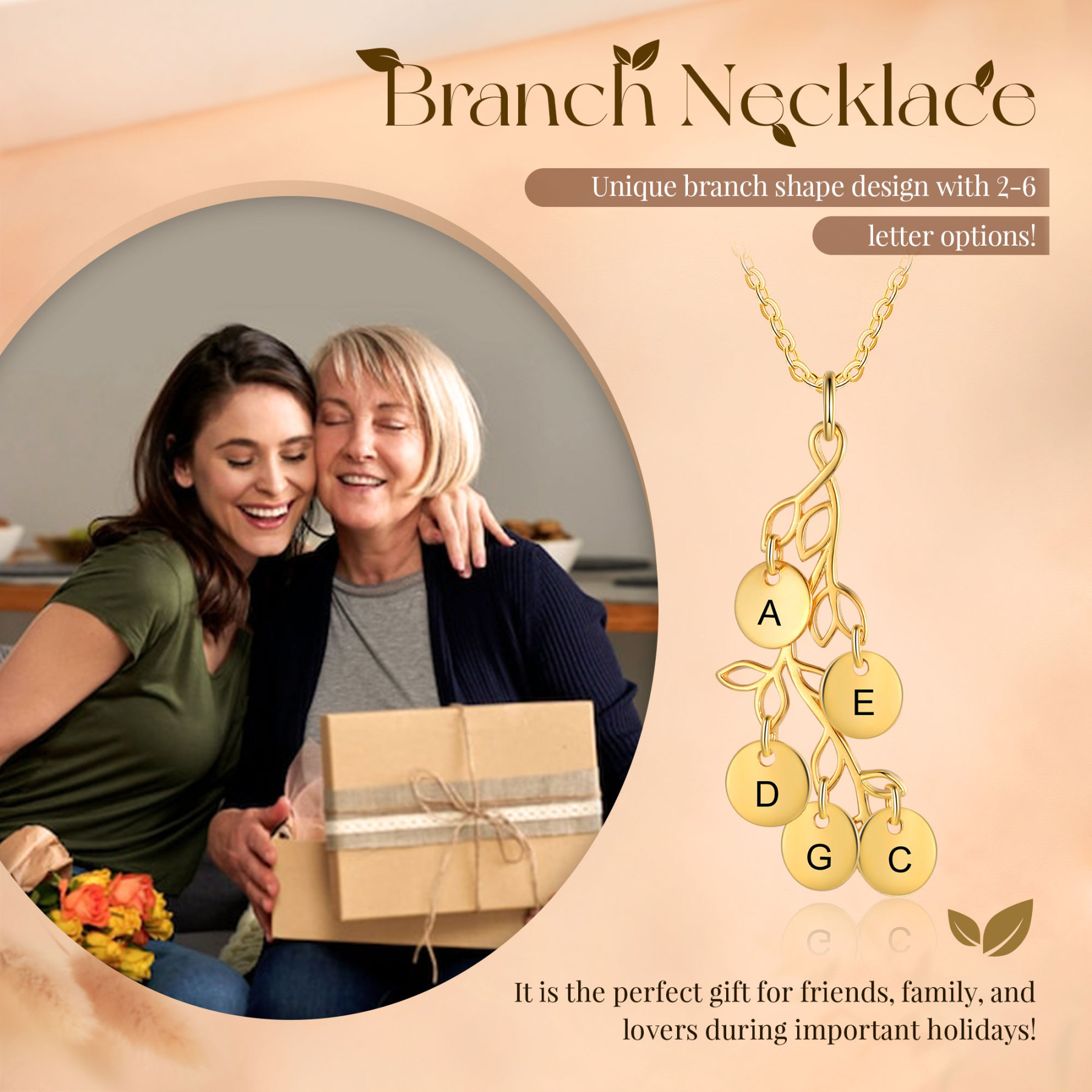 Personalised Branches Pendant Necklace Custom 5 Letters Circle Charm Necklace Gold Birthday Gift for Her-Jessemade AU