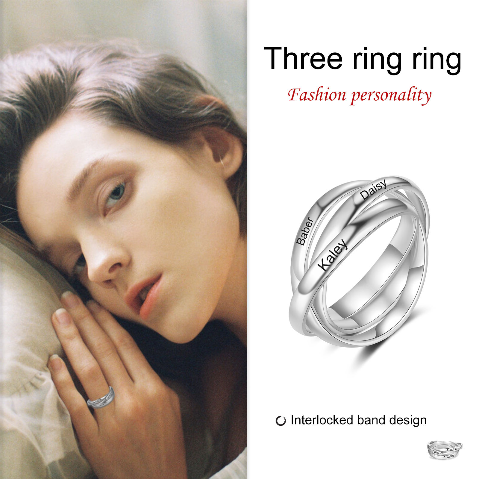 Personalised 3 Names Women's Ring-Jessemade AU