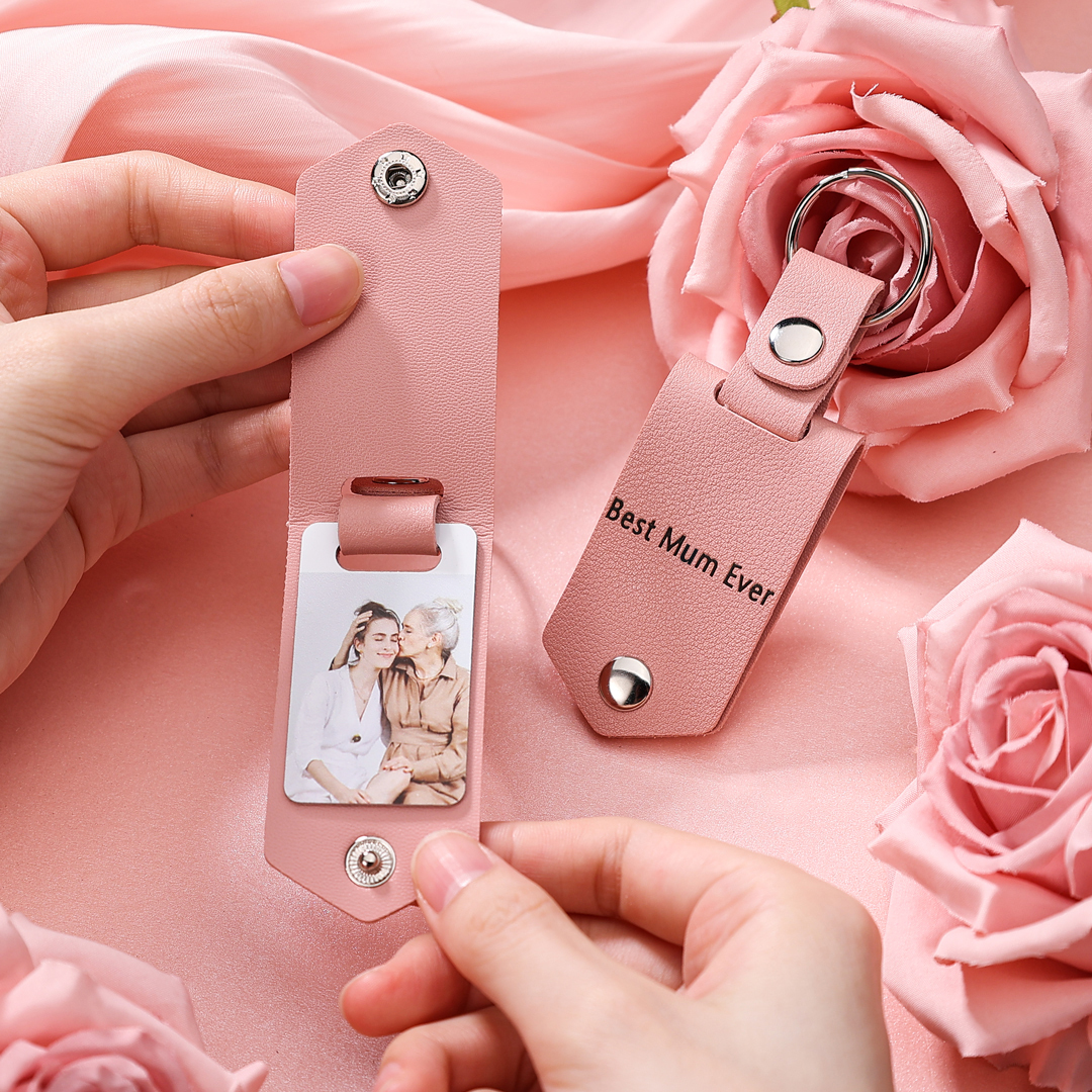 Personalised Photo Keychain Custom Text Leather Keyring Couple Keychain Gifts for Him/her-Jessemade AU