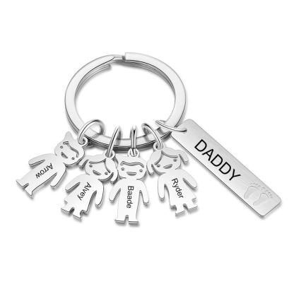 Personalised Kids Charm Keychain Engraved 4 Names Keychain Gifts For Dad-Jessemade AU