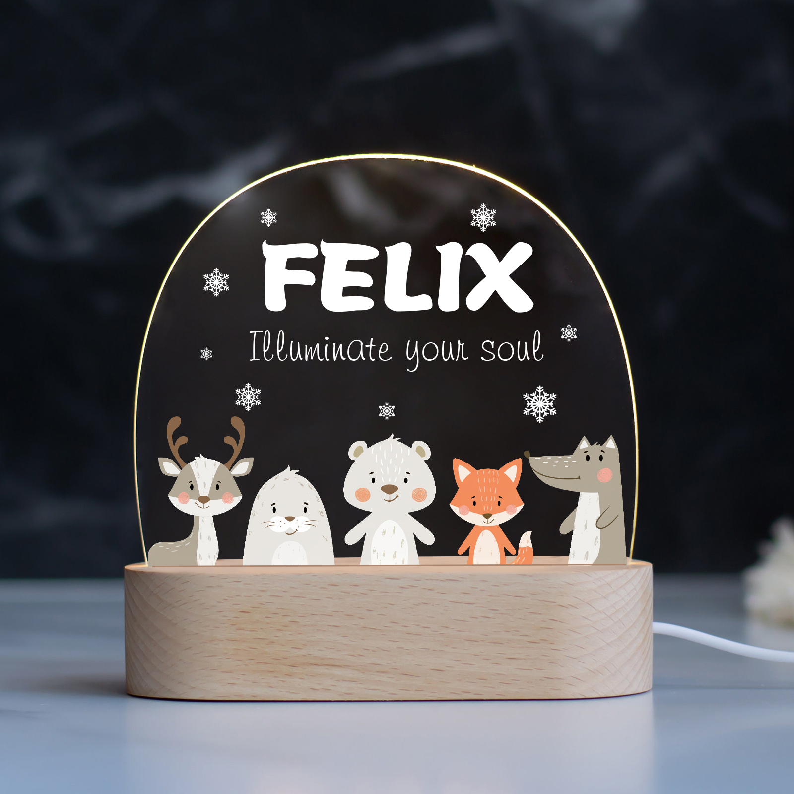 Personalised Snow Animal Night Light Custom Name LED Lamp Baby Gift-Jessemade AU