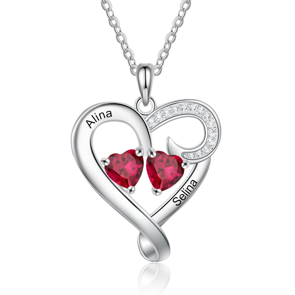 Customised Birthstones Heart Necklace Engraving 2 Names Gifts for Her-Jessemade AU