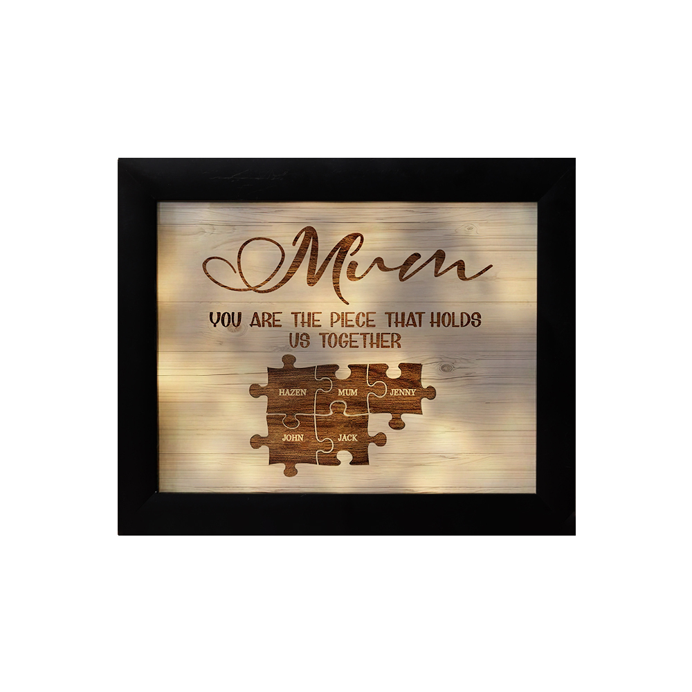 Personalised Mum Puzzle Picture Frame With Light Custom 5 Names Decor Gifts For Mother - You are the piece that holds us together-Jessemade AU