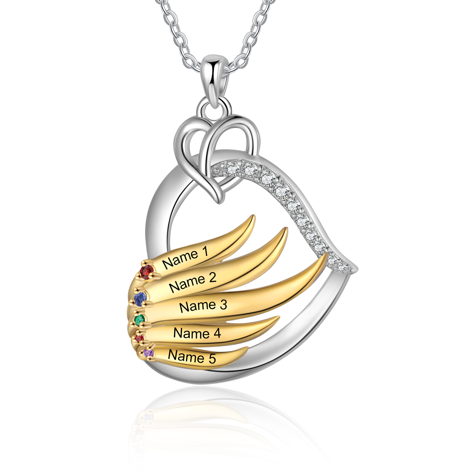 Personalised Golden Intertwined Heart Pendant Necklace Custom 5 Birthstones & 5 Names Necklace Gifts for Her-Jessemade AU