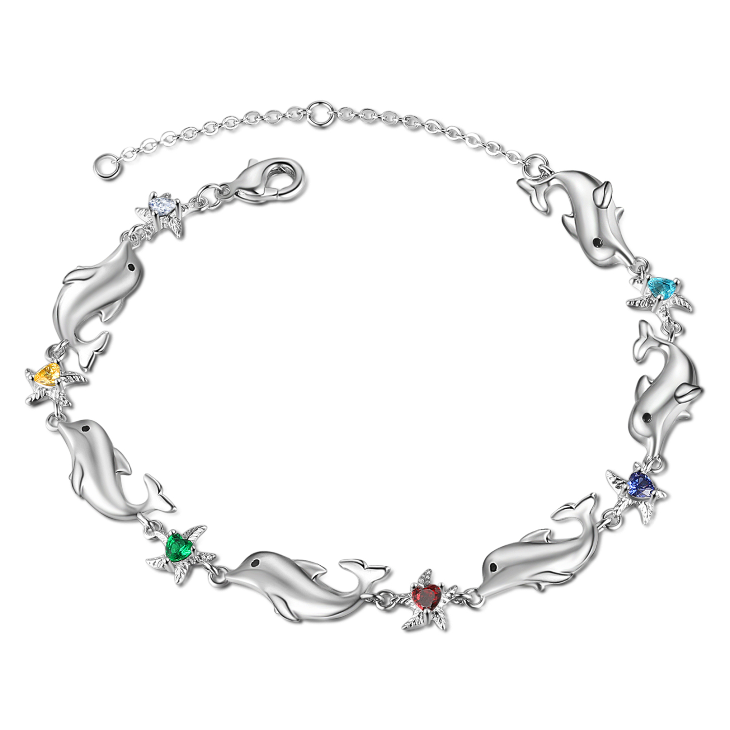 Animal Bracelet Personalised Dolphin Bracelet With 5 Birthstones Engraved Names Starfish Charm Gifts For Her-Jessemade AU
