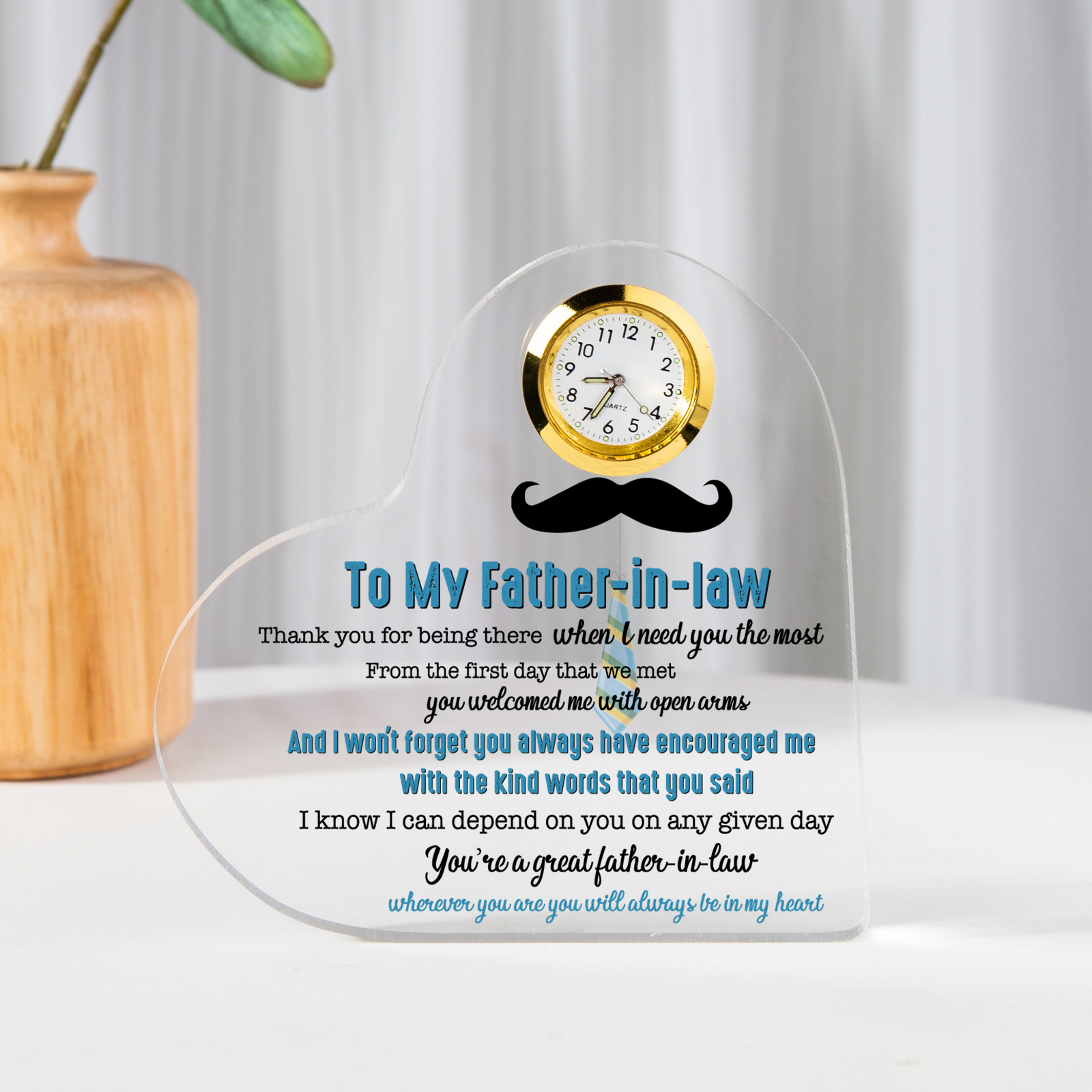To My Father-in-law Acrylic Heart Clock Keepsake Heart Sign - I know I can depend on you on any given day-Jessemade AU